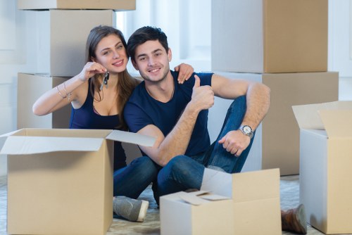 Removal team preparing a home move in a French city