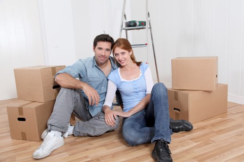 Boxes and wrapped furniture prepared for a local move in France