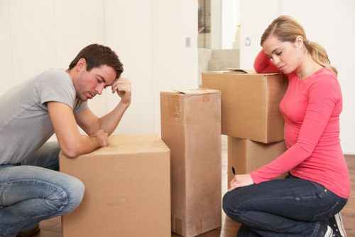 Removal team preparing a house move in a French residential street
