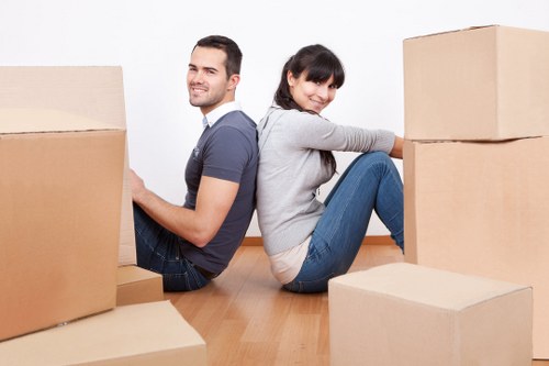 Business removal van transporting office items during a commercial move in France
